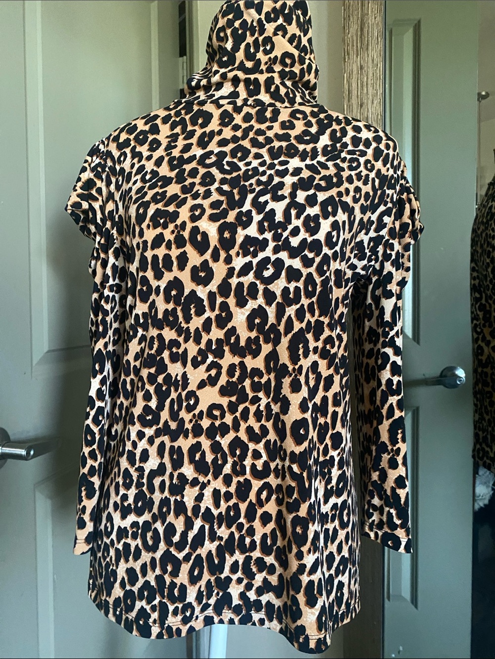 Leopard Print Turtleneck Top - Tan & Black
